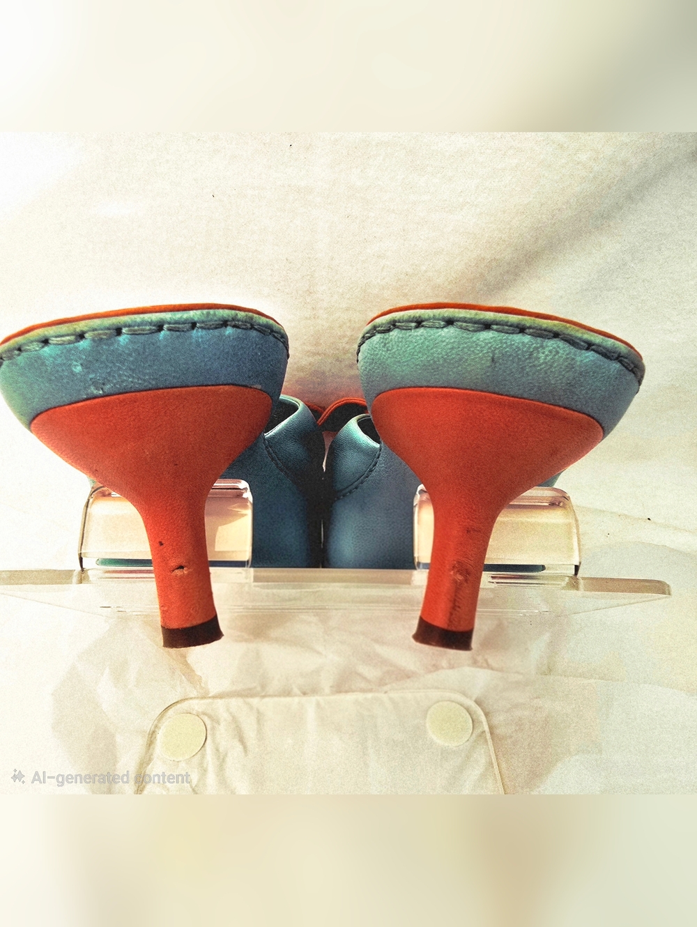 Bolo Two-Tone Sz 8.5 Orange & Teal Slide Sandals - Picture 7 of 7